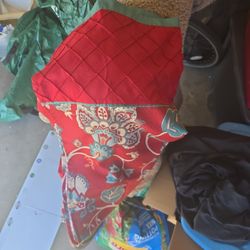 Shower Curtain. Pretty Red, Gray, Turquoise And Peach 