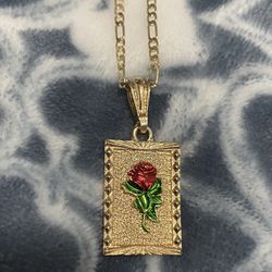 Red Gold Plated Rose Pendant Necklace 