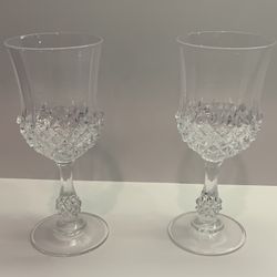 Vintage D'Arques Durand Crystal Diamond Pattern Wine Glasses Set of 2