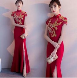 Burgundy Tea Ceremony Dress/ Cheongsam