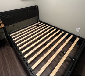 Black Metal Bed Frame with Hidden Storage