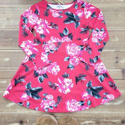 5T SCARLET RED ROSE PRINT LONG-SLEEVE DRESS 