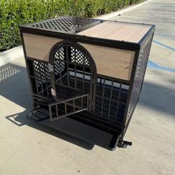 New In Box 35”Lx25”Dx33”H Heavy Duty Powder Coated Metal Dog Cage Crate Sturdy Kennel Pet House With Roller Wheels 