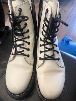 Dr. Martens White Leather Lace-Up Boots
