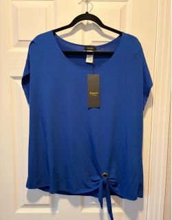 Brand New Espresso Royal Blue Short Sleeve Tie-Front Top Women’s Size 1X NWT - Simi Valley