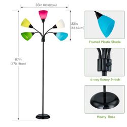 Medusa Modern Decor Floor Lamp, 5 Head Adjustable Gooseneck Lamps for Reading, Colorful Multiple Tall Standing Lamps for Living Room Bedroom Office 
