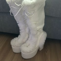 Demonia Camel Platform Knee High Boots