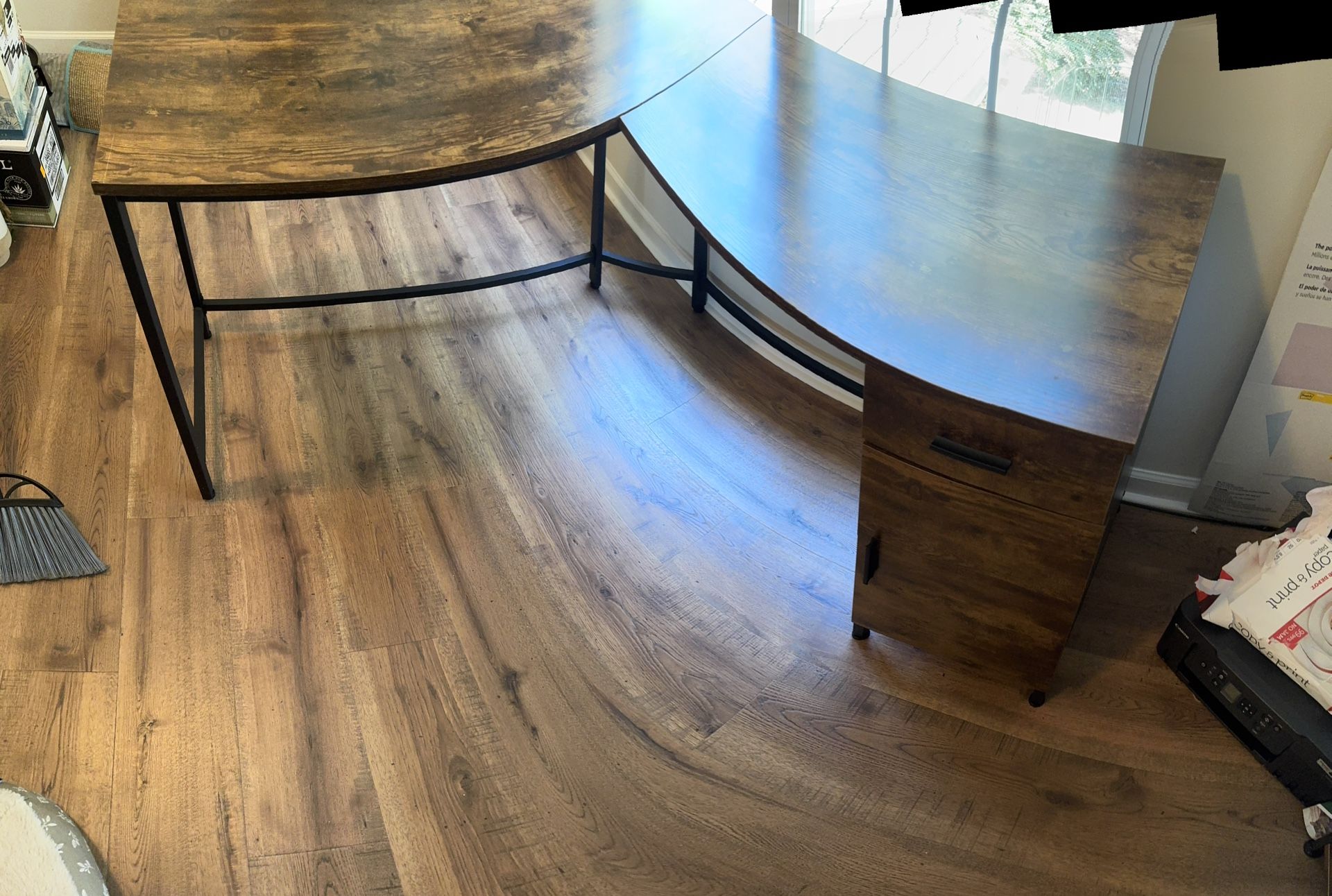 L-shaped Desk- Wood With Metal Frame