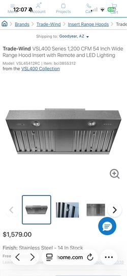 54" Trade-Wind VSL400 Range Hood Insert – 1200 CFM – Stainless Steel – High-End
