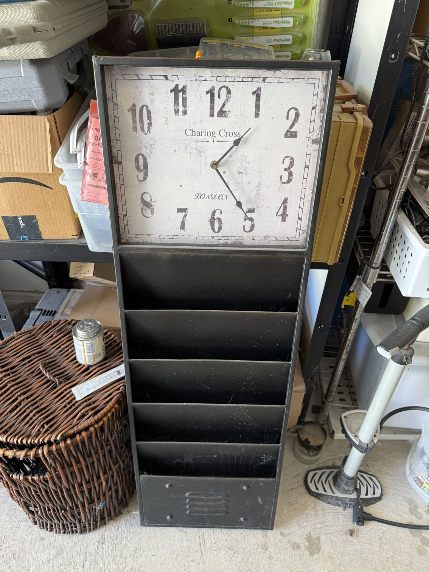 Wall mounted clock with letter magazine rack