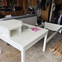 Twin Bed Frame, Table, Mattress 