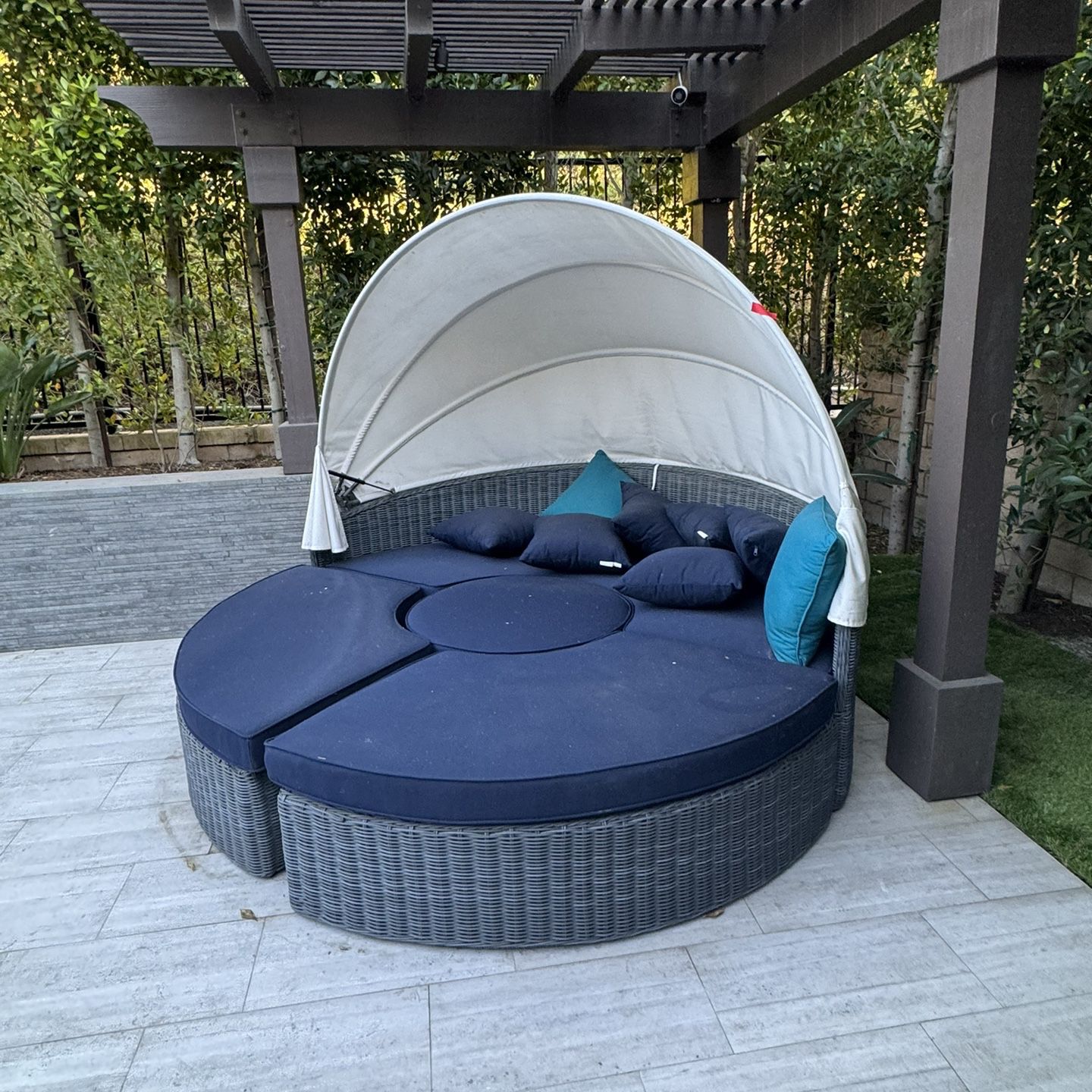 Outdoor Navy Daybed With Canopy And Cushions