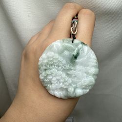 Natural Untreated Carved Jade Mountain View Pendant Cord Necklace Landscape  