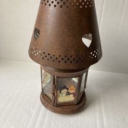 Snowman Lantern Tea Light /Votive Candle Holder Tin Metal Lantern - Vintage