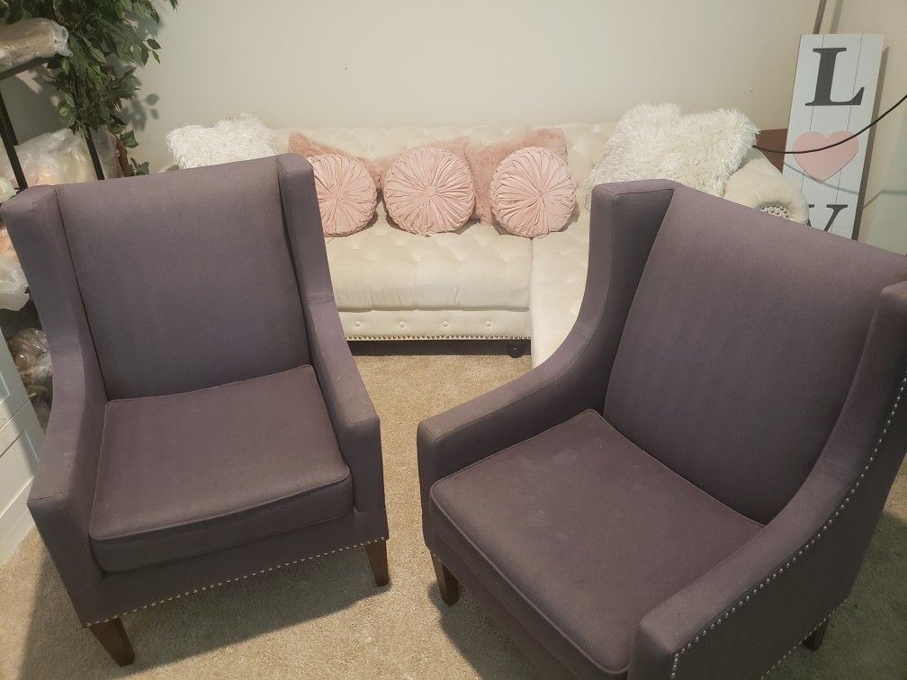 LARGE GRAY WINGBACK CHAIRS
