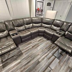 Madrid, grey leather reclining sectional now only $1399. Easy finance option. Same day delivery.