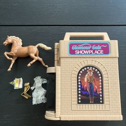 Glamour Gals Carrying Case, Horse Blaze, and Clothes- Gold Romper and Dress 