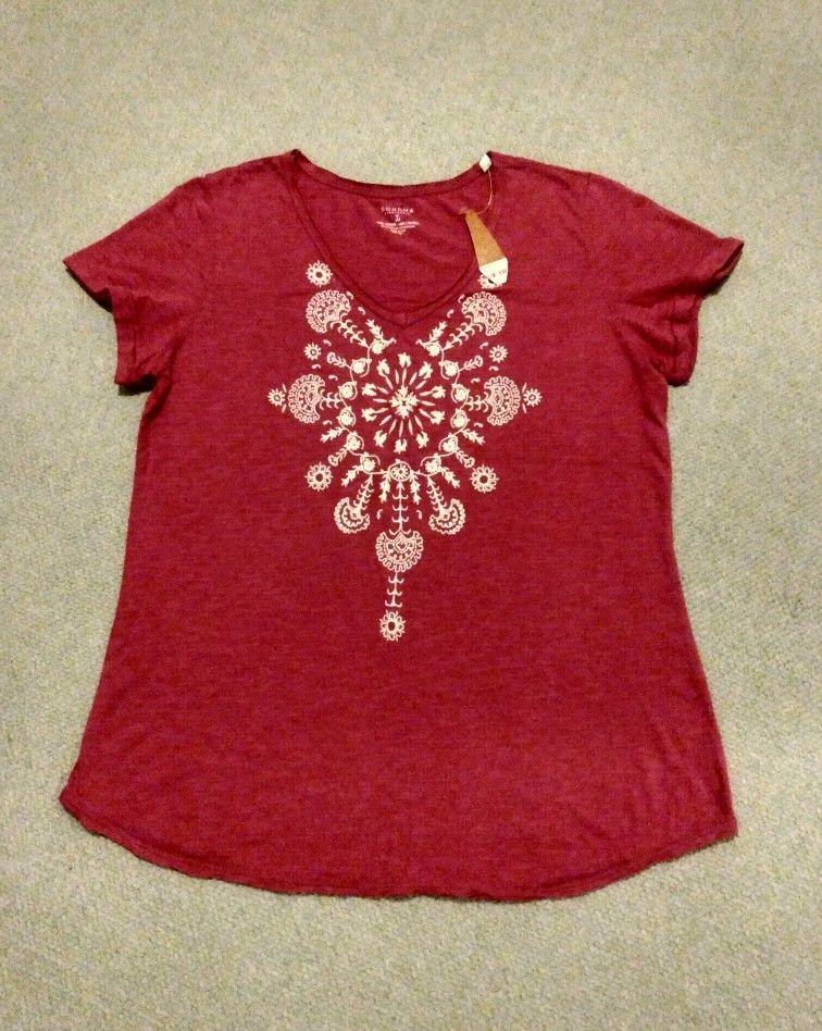 BRAND NEW WITH TAG WOMEN'S SONOMA CUFFED SHORT SLEEVE JAZZY PINK SUMMER TOP - SIZE LARGE