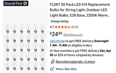 30 Pack LED S14 replacement Bulbs for String light