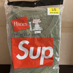 DS Supreme x Hanes Shirt aka Tagless Tee Olive SzL (3 Shirts in 1 Pack)