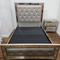 Golden Cushioned Bed Frame w/ Cabinet