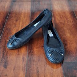 Jimmy Choo Black Perforated Ballet Flats Size 38 Leather Bow