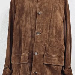 Polo Ralph Lauren Leather Jacket Vintage 90s Y2K Suede Dad Coat L Wool Lined 🔥