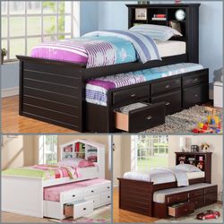 Twin/Twin White Trundle Beds w. Orthopedic Mattresses Included 