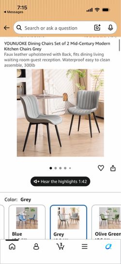 New YOUNUOKE Dining Chairs Set of 2 Mid-Century Modern Kitchen Chairs Grey Faux leather upholstered with Back, fits dining living waiting room guest r