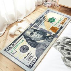 Currency Area Rug New 100 Dollar Bill Design Doormat Non-Slip Doormat ( 60"×24"