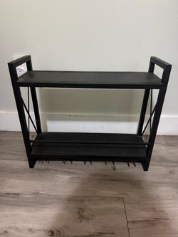Set of 2 Black Wine & Liquor Bar Racks with Hanging Glass Holders