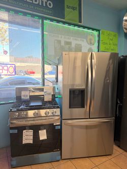 ✨Memorial Day Sale ✨ LG 26 Cu. Ft. Counter depth French Door refrigerator with Dual Ice Makers and LG Gas Stove with AirFry