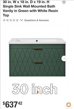 30-Inch Wall Mounted Bath Vanity Green with White Resin Top