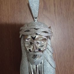 Stainless Steel Cubic Zirconia Jesus Pendant  (5 Inches)