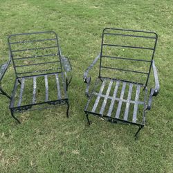 Set Of 2 Unique Vintage Wrought Iron Patio Chairs