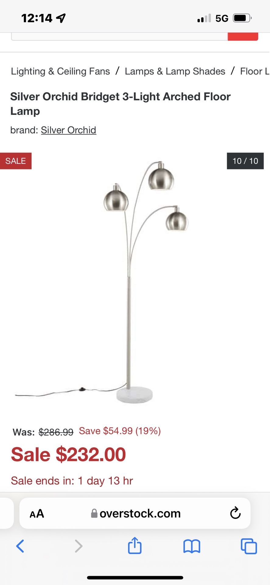 Floor lamp - heavy marble base. Purchased on sale for $200 - moving and no place for it. 