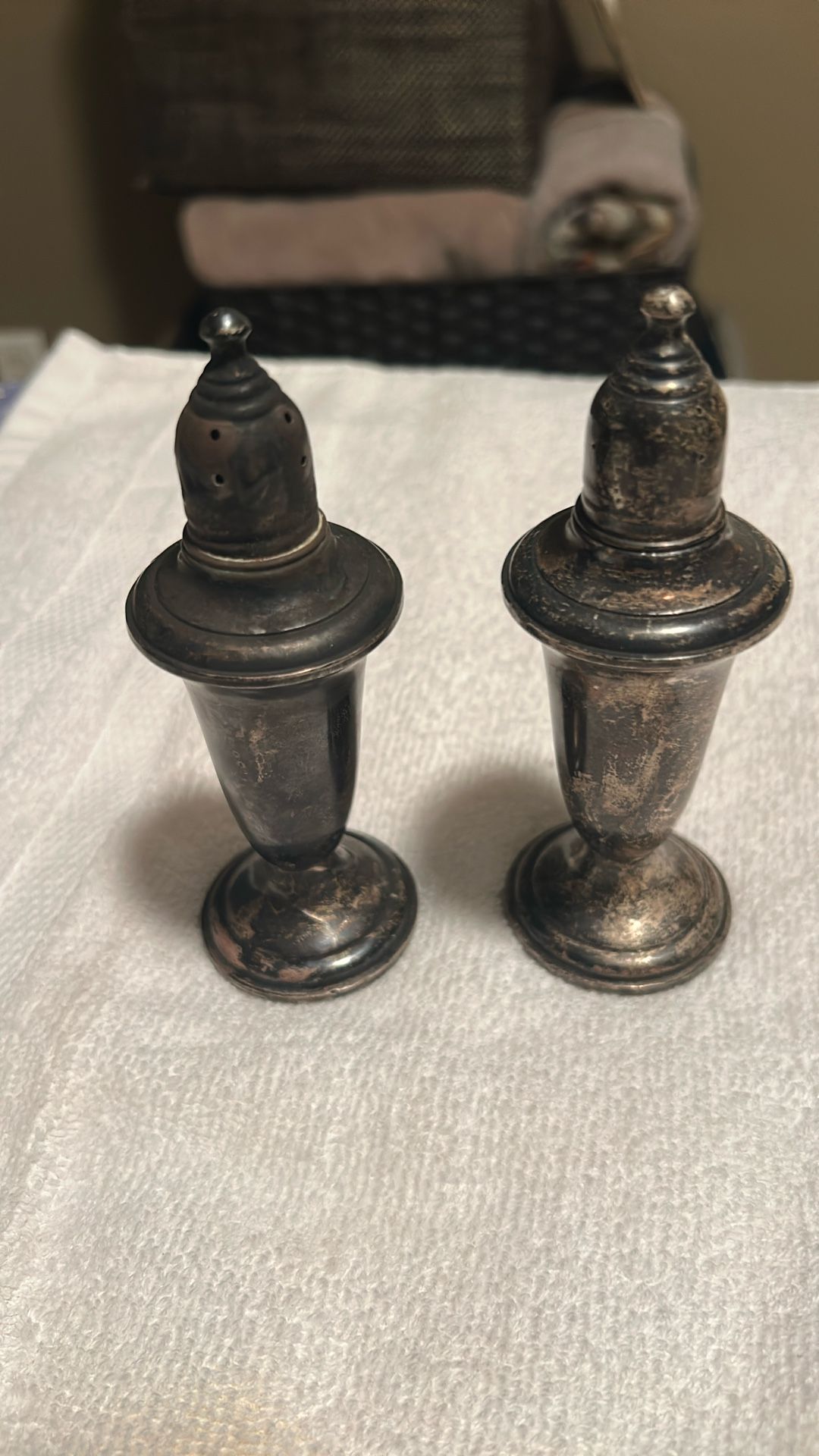 Empire Sterling Silver Plain Border Footed Salt and Pepper Shaker Set Marked Sterling