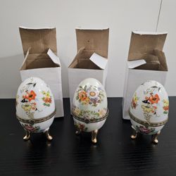 Vintage Iridescent Porcelain Floral Hinged Egg Trinket Box $15 each 