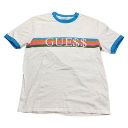 RARE Guess x A$AP Rocky Ringer T-Shirt White Rainbow Logo Embroidered Adult Size Medium M OG