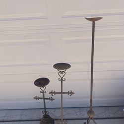 Three Wrought Iron Candleholders Stands