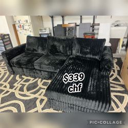 Black jumbo corduroy sectional sofa  // Christmas Sale !