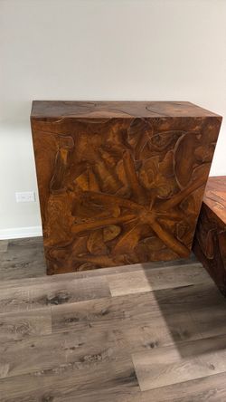 Solid Teak Root Wood Cube Side Table