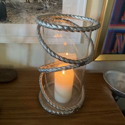 La Jolla Boutique Silver Rope Glass Vase votive large candleholder  Doesn’t come with candle  2 pieces