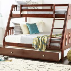 Donko Kids Twin Over Full Trundle Bunk Bed 