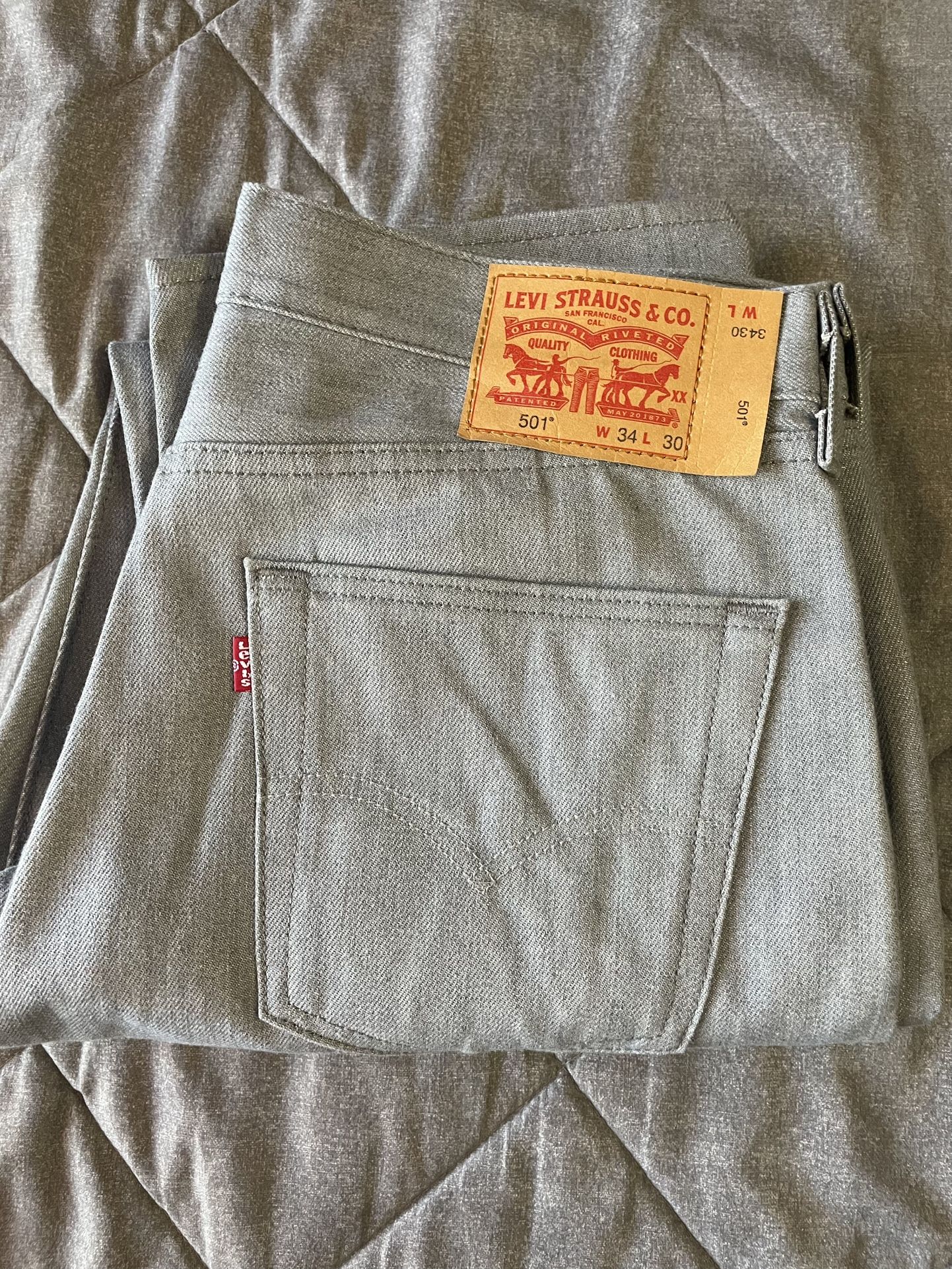 Mens Light Grey Levi 501 Pants