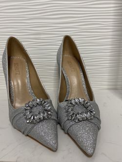 SCHUTZ Meisho Glam Silver Metallic Pointed Toe Heels Size 7