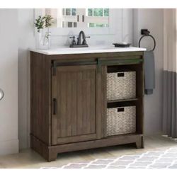 36” Rustic Farmhouse Bathroom Vanity – Saw Cut Espresso – NEW/Open Box - Delivery Available