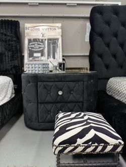 Black Nightstand with Nailhead Trim