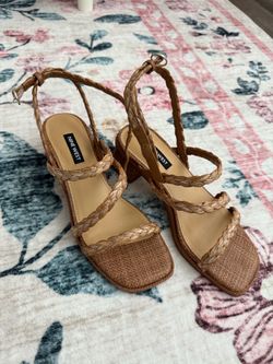 Nine West US 6.5 Emolly Raffia Block Heel Sandals