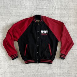 Vintage 1990s Smoke Craft Beef Jerky Monster Truck Racing Button Bomber Jacket